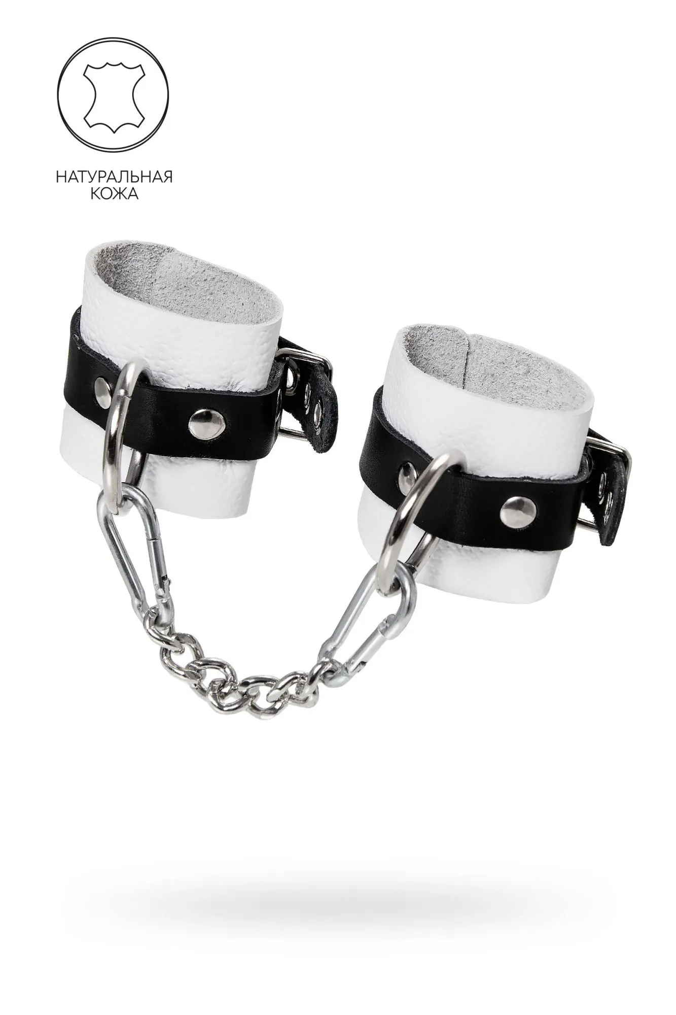 наручники pecado bdsm, мягкие, с одним ремешком с люверсами, натуральная кожа, бело-чёрные в СПб