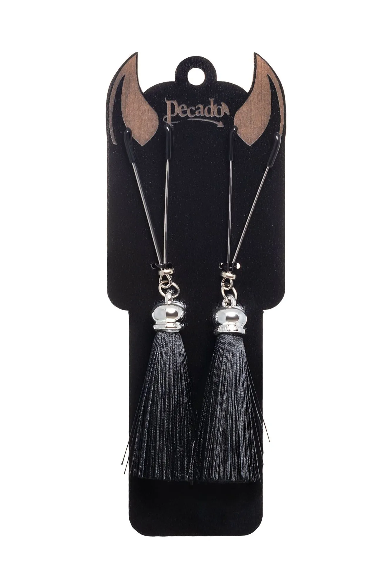 зажимы на соски pecado bdsm, «вилки», с кисточками из шелка, металл, черные в СПб