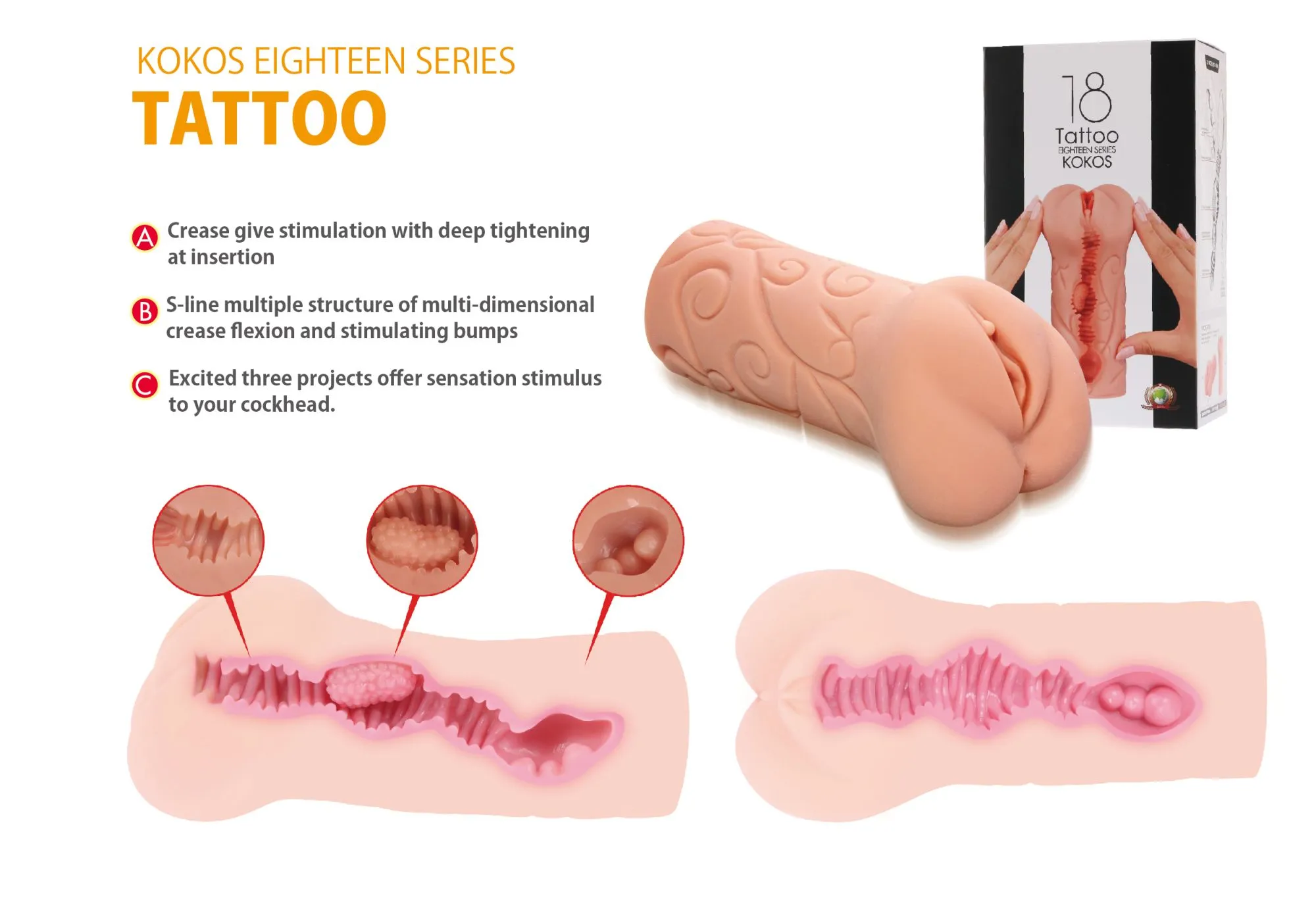 мастурбатор tattoo двойной слой телесный kokos m03-001-06d в СПб
