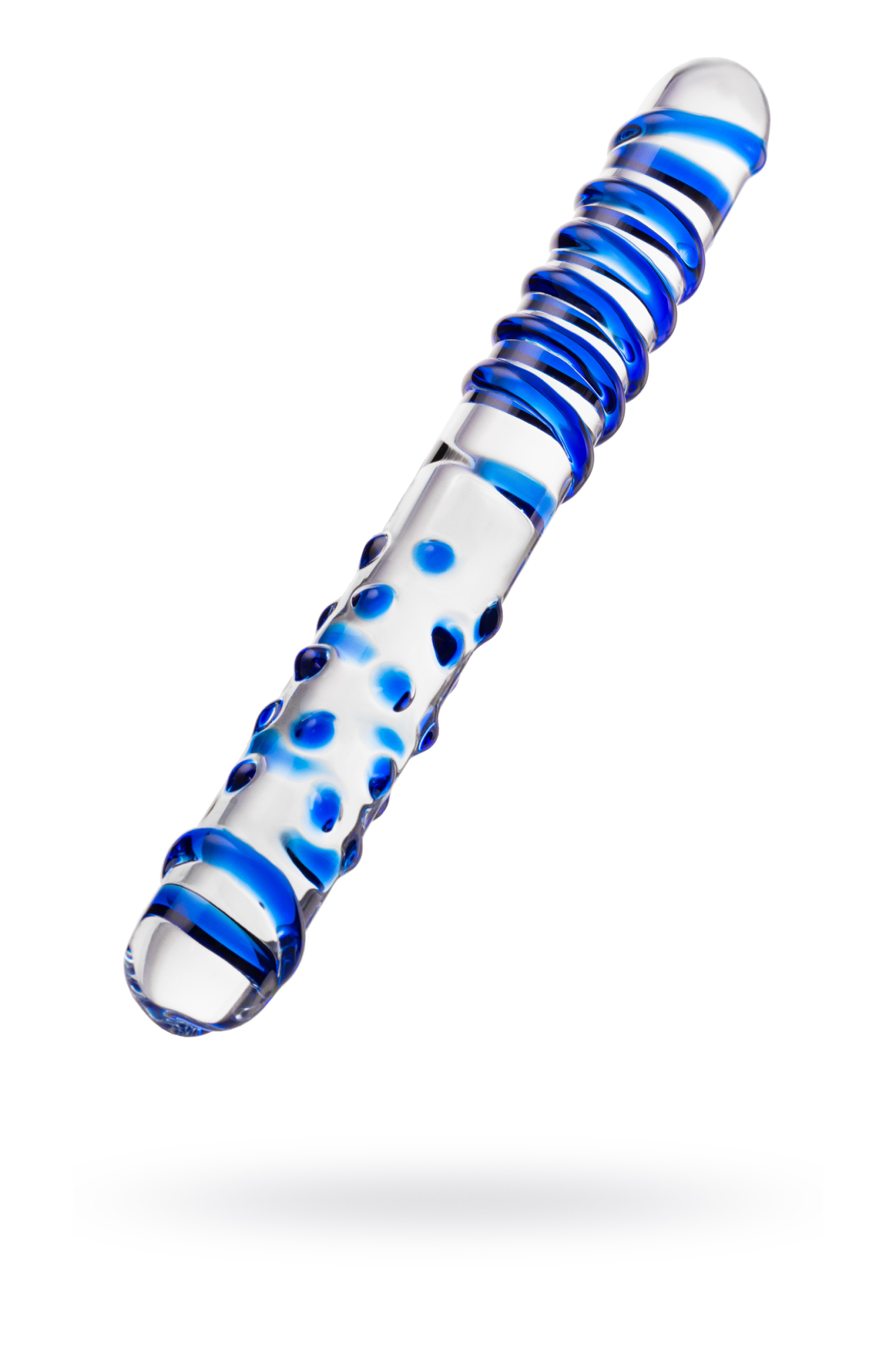 Двусторонний фаллоимитатор Sexus Glass, стекло, рельефный, 22 см