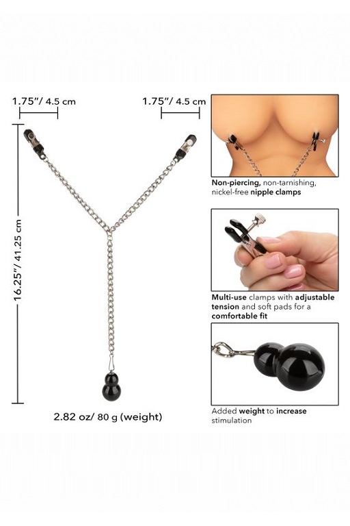 зажимы-прищепки (украшения) для сосков с цепочкой и утяжелителем weighted dual tier nipple clamps в СПб