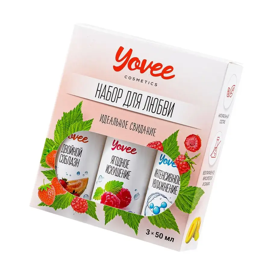 Набор гелей-смазок Yovee для любви (721008+721010+721052), вкус(клуб/дын+малин/мят)+увл(гиал),3х50мл