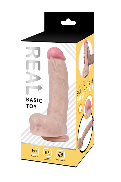 Реалистичный фаллоимитатор REAL с мошонкой на присоске, PVC, 19 x4,5 см.