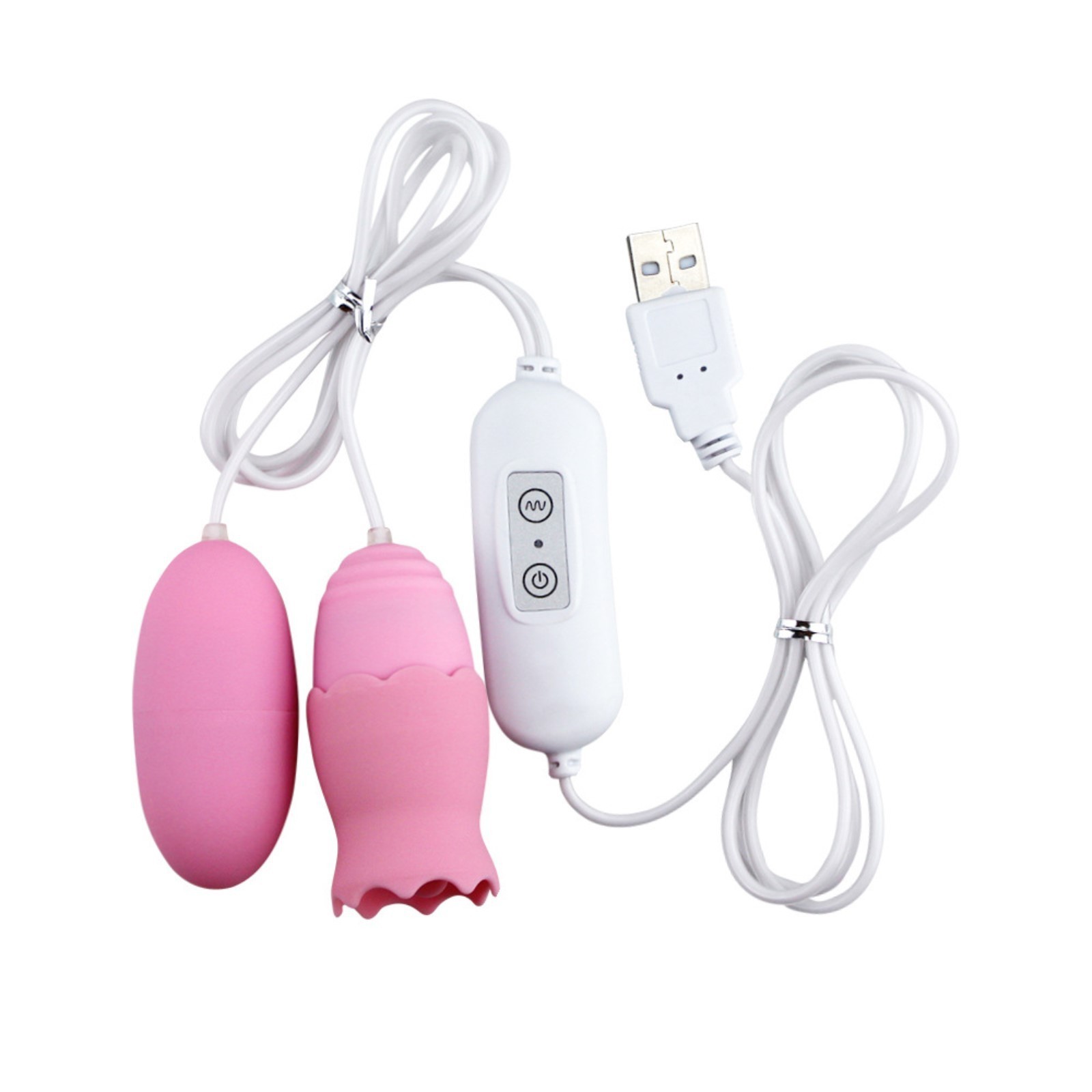 виброяйца с насадкой для сосков и клитора, 12 режимов, usb, силикон, розовый в СПб
