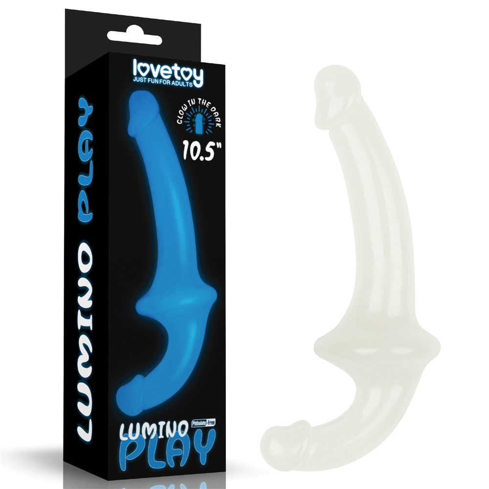 Страпон полый / двойной фаллоимитатор Lovetoy Lumino Play Double Dildo 10,5, светящийся, голубой
