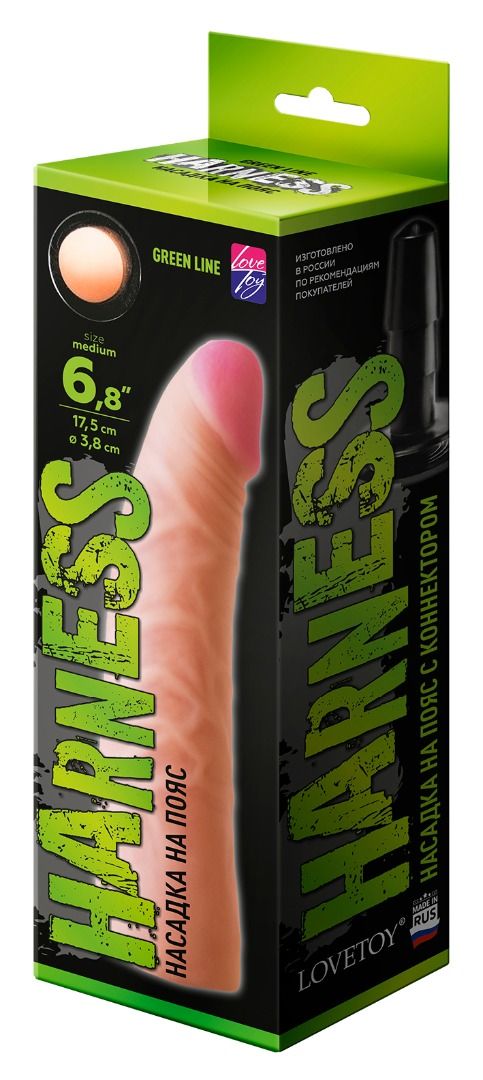 насадка для страпона lovetoy green line 6,8 с коннектором, neoskin, 18 см в СПб