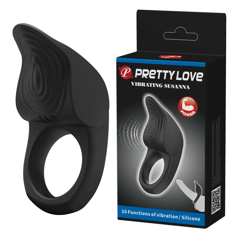 Эрекционное кольцо с вибрацией из силикона черное PRETTY LOVE BI-210235