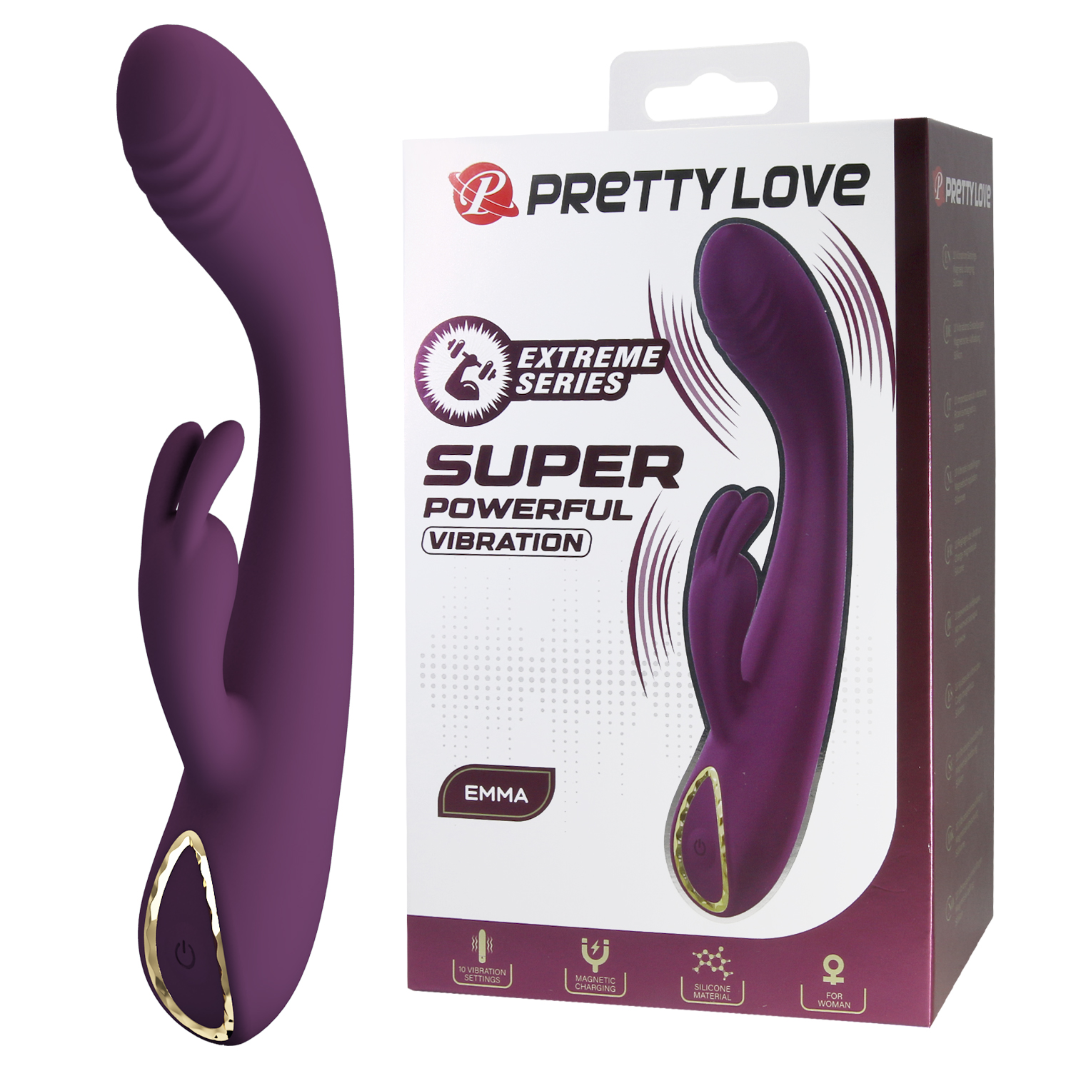 Вибратор Extreme Series с клиторальным стимулятором из силикона PRETTY LOVE BW-500100