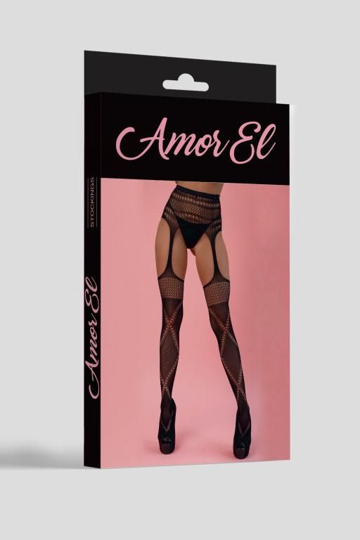 Эротическое колготки (имитация чулок с поясом) amor el (s/l) с перекрестным узором, черные в СПб