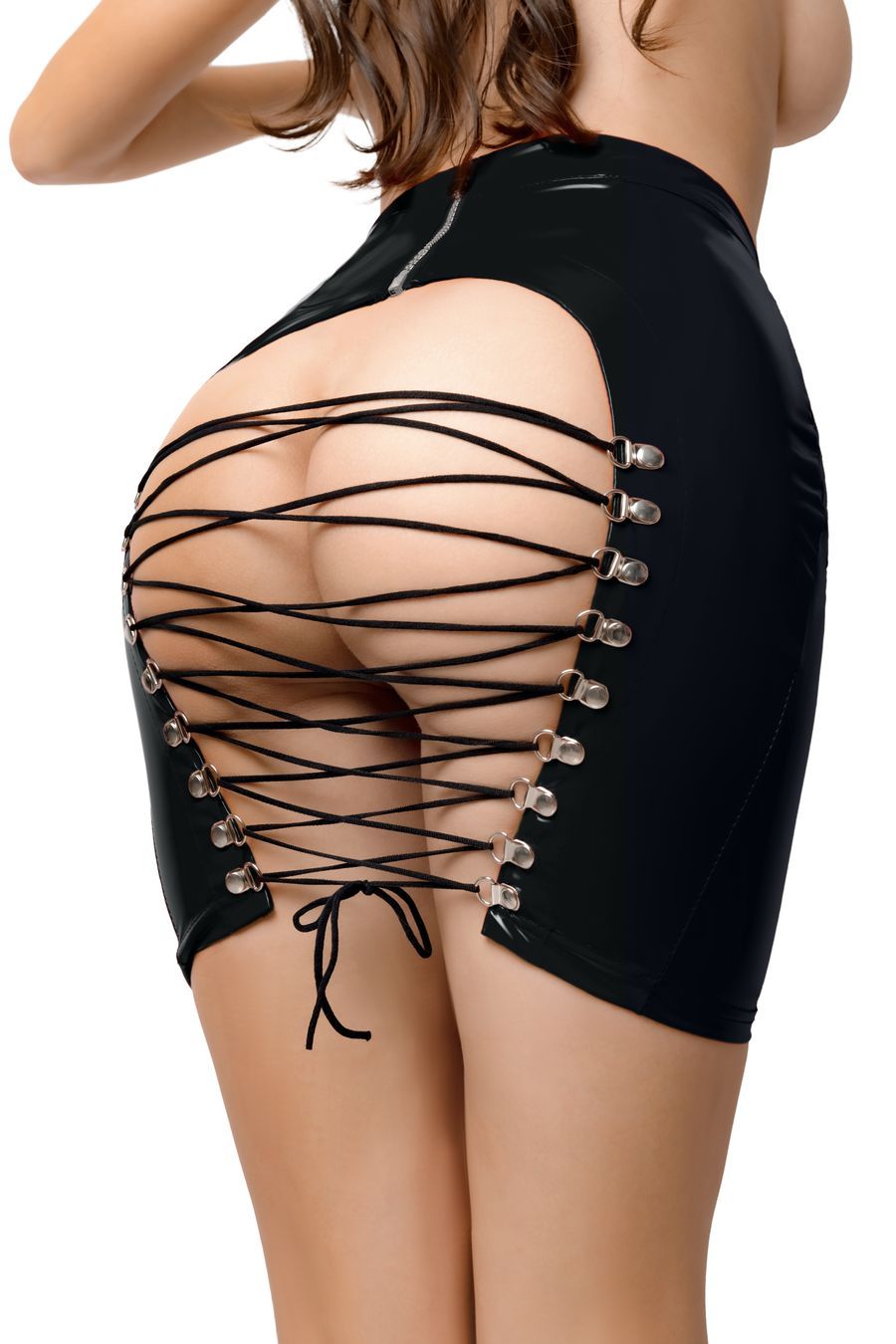 Мини-юбка Glossy Leanne из материала Wetlook, черный, XL