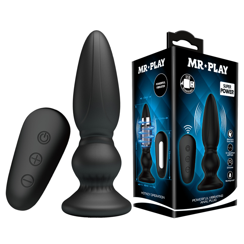 Анальная пробка с пультом управления силиконовая черная MR PLAY BI-040086W-MR