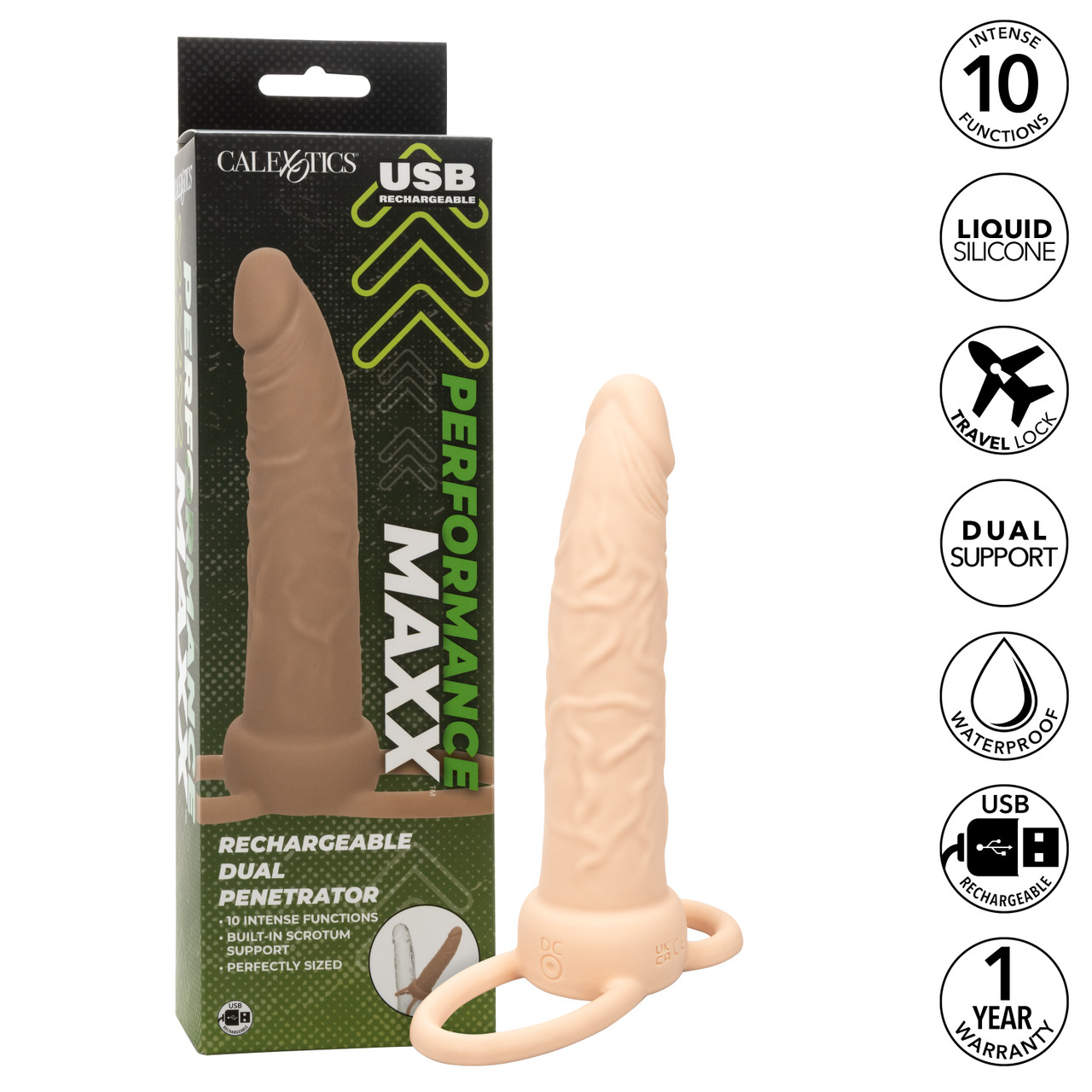 перезаряжаемая вибронасадка для двойного проникновения performance maxx rechargeable dual penetrator, телесная в СПб