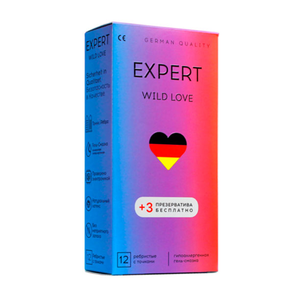Презервативы EXPERT WILD LOVE №12 + 3 шт бесплатно, ребристые с точками