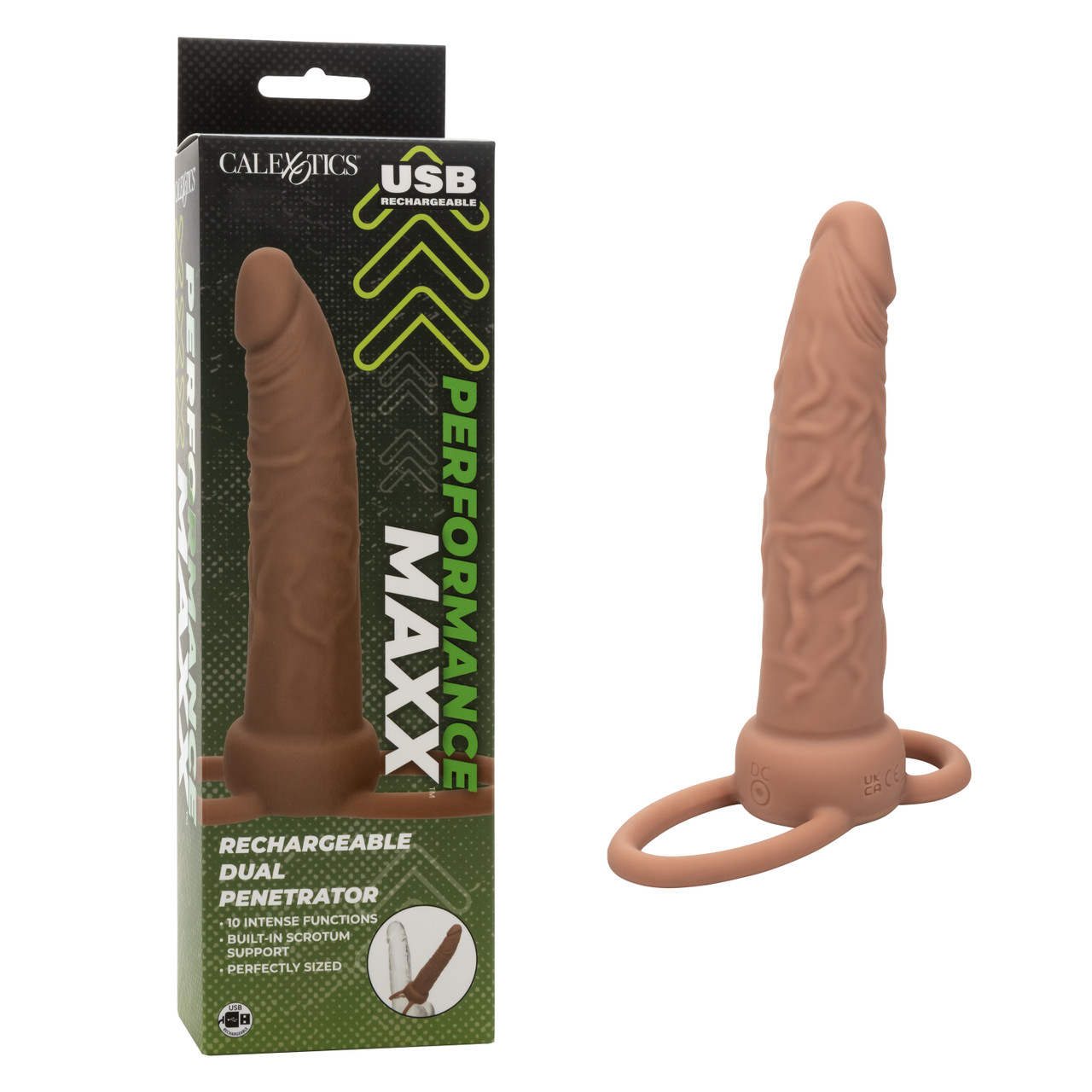 Перезаряжаемая вибронасадка для двойного проникновения Performance Maxx Rechargeable Dual Penetrator, коричневая
