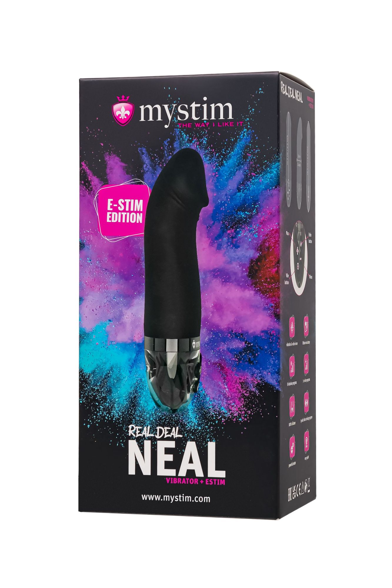 вибратор mystim real deal neal с электростимуляцией, силикон, черный, 16,5 см в СПб