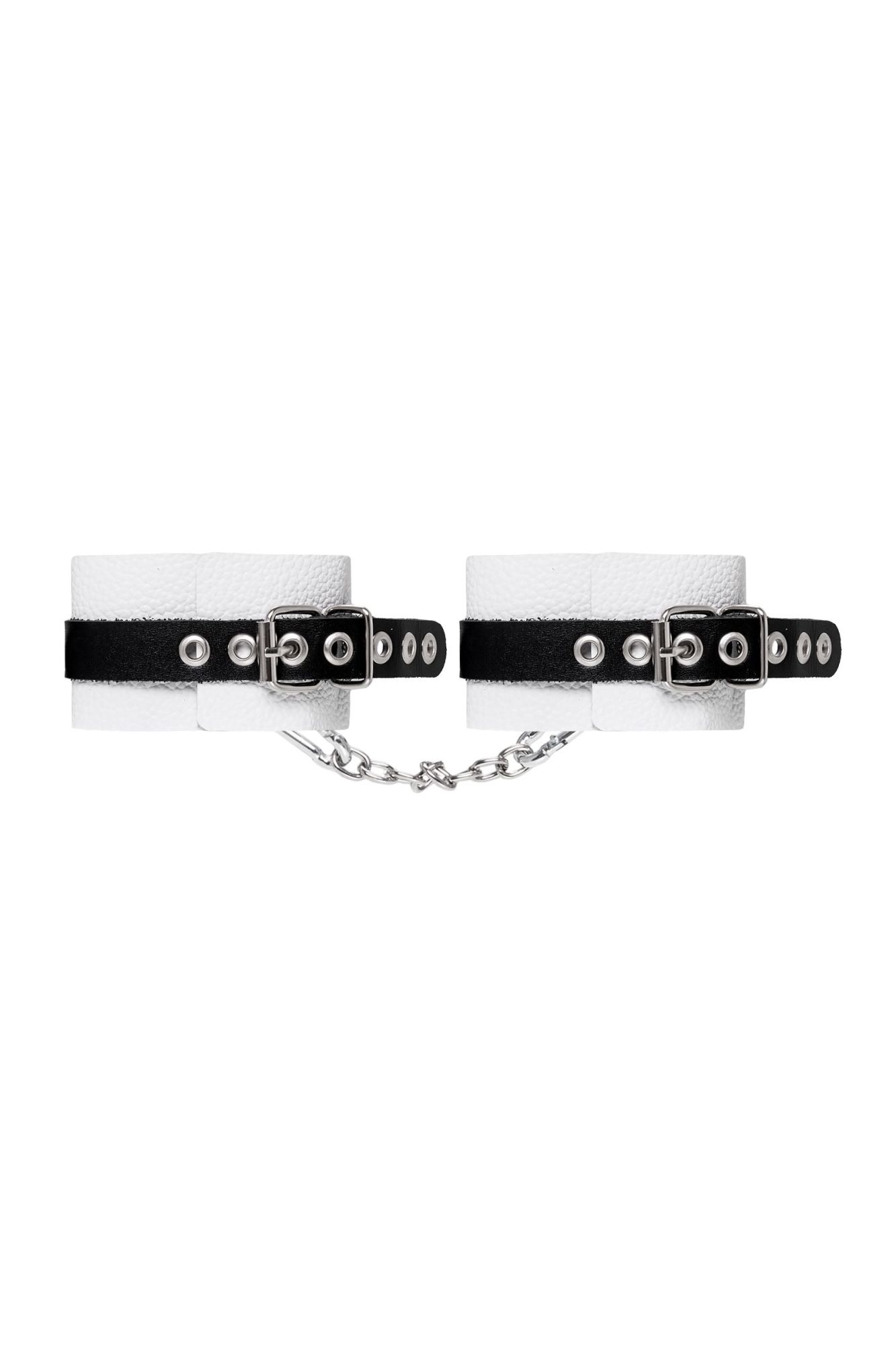 оковы pecado bdsm, мягкие, с одним ремешком, с люверсами, натуральная кожа, бело-чёрные в СПб