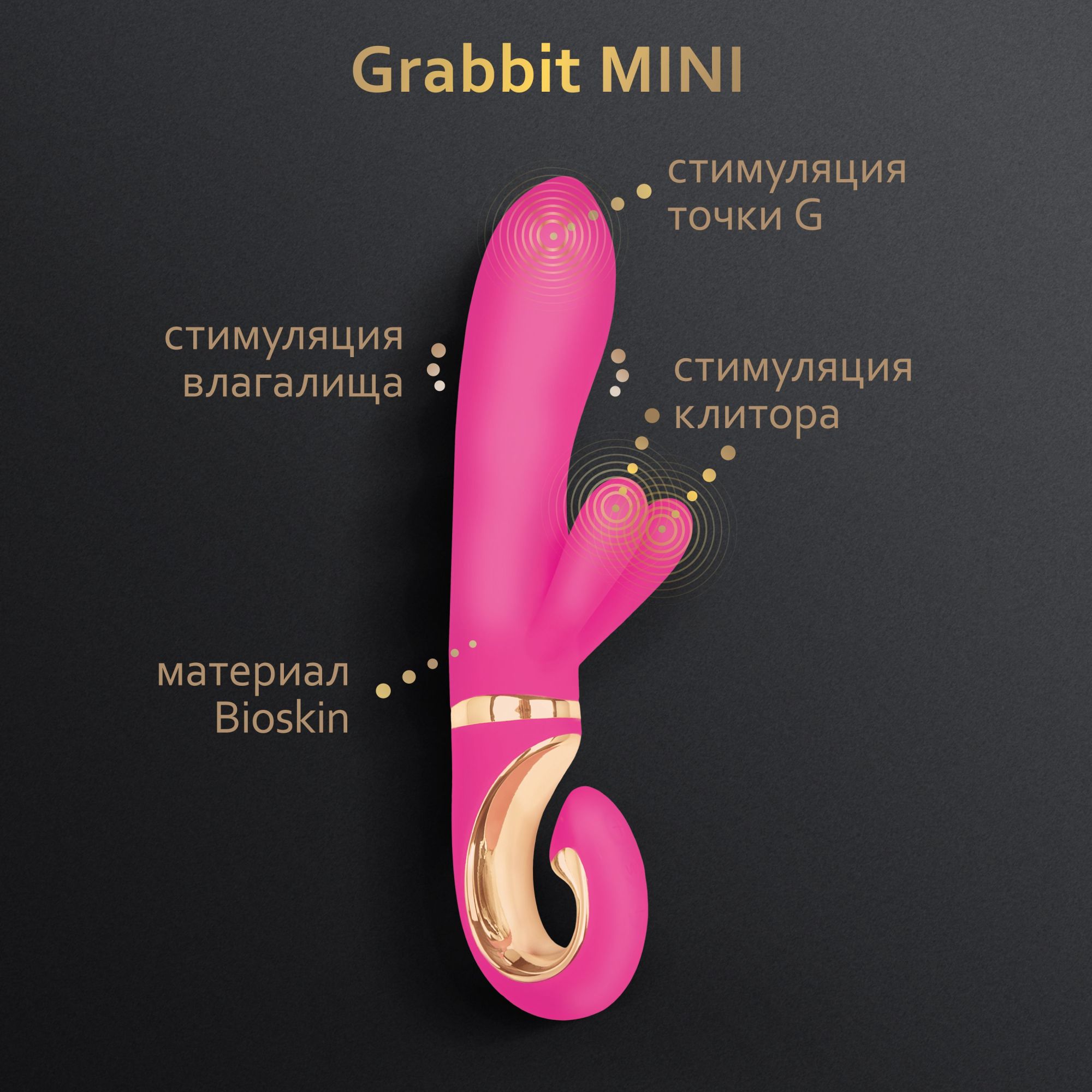 вибромассажер gvibe grabbit mini для клитора и точки g, с тремя моторами, розовый в СПб