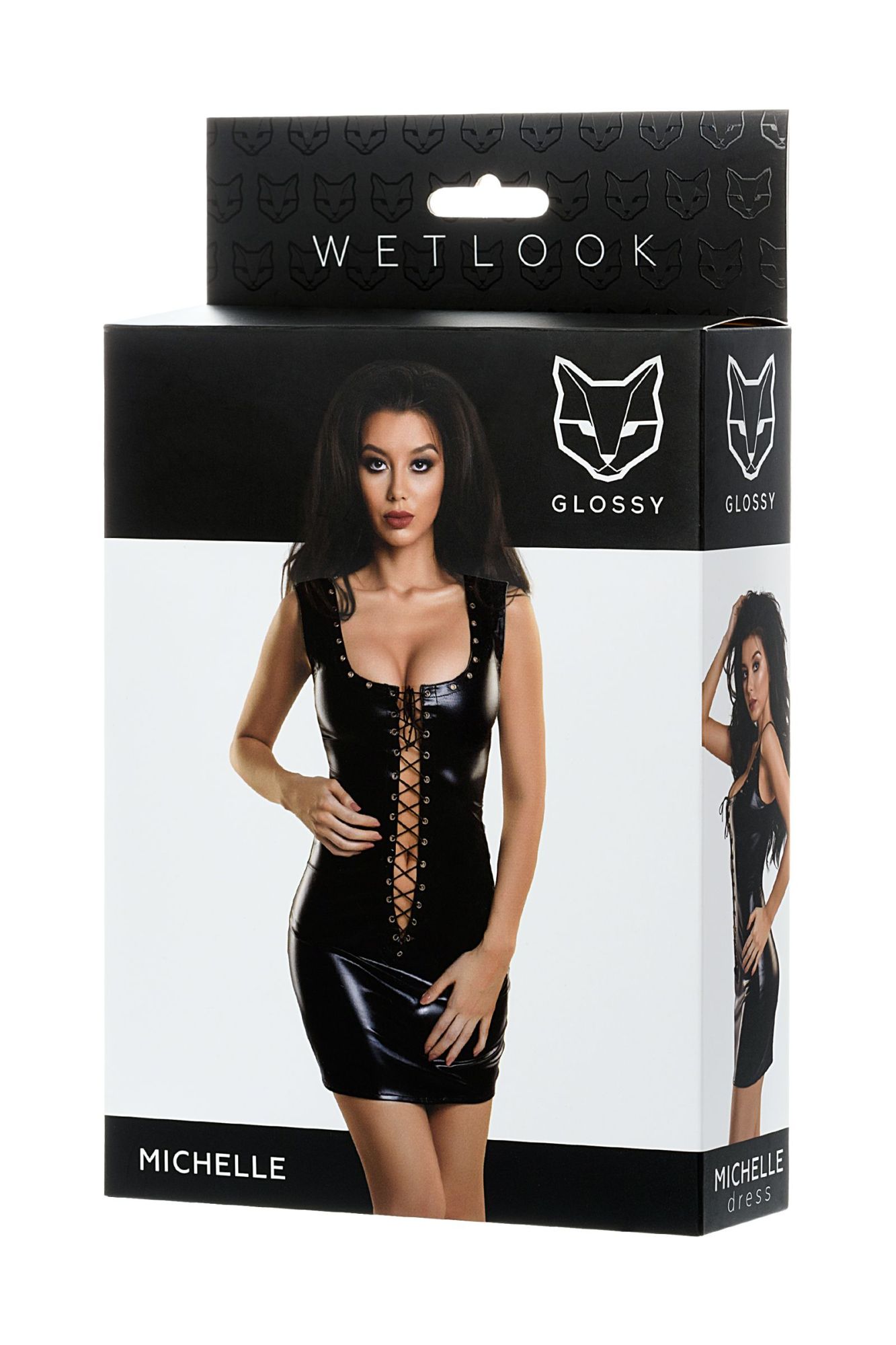 Эротическое платье glossy michelle из материала wetlook с заклепками, черный, l в СПб
