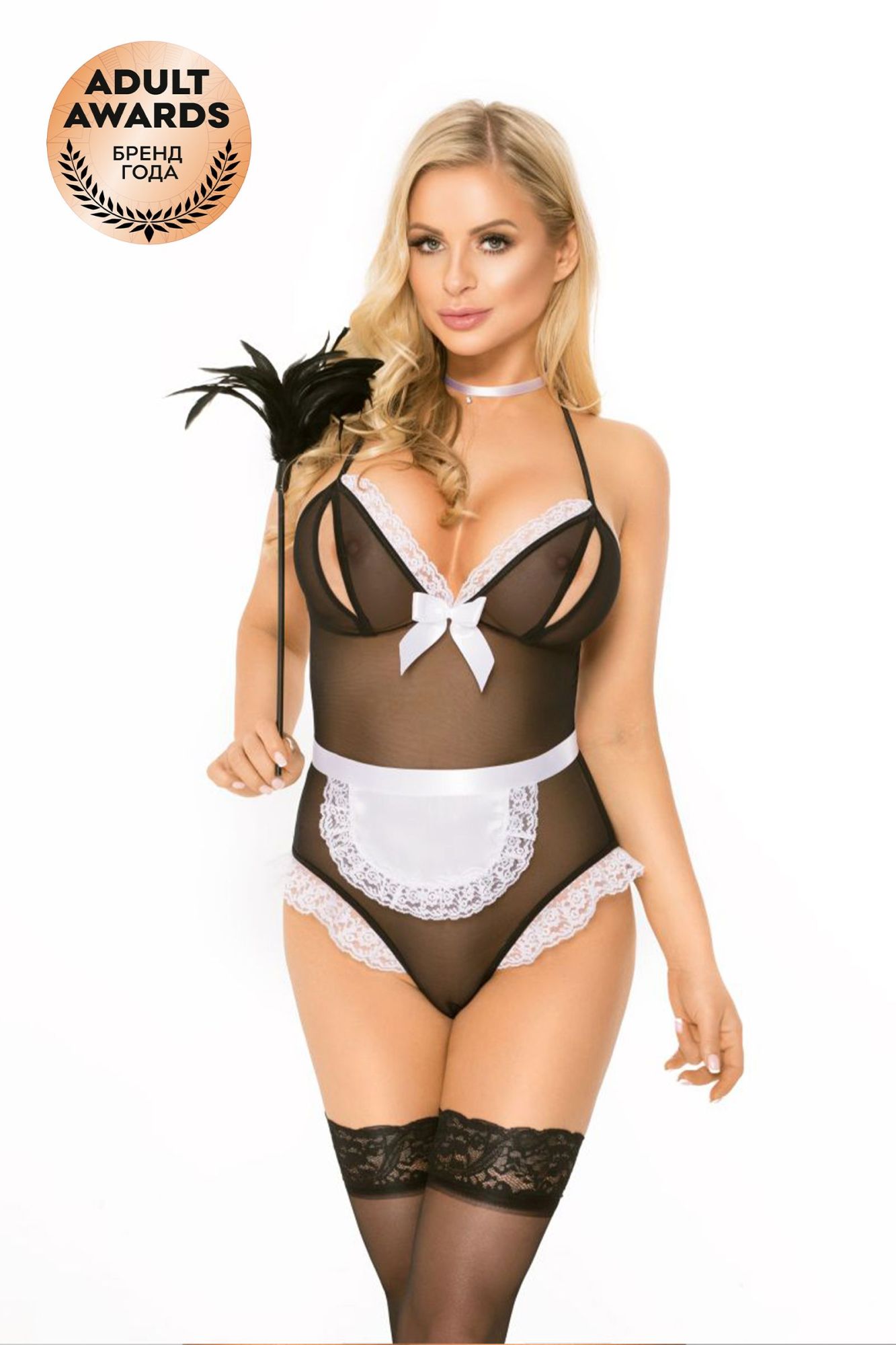 Эротическое костюм горничной softline collection edna (боди, повязка на шею), черный, m/l в СПб