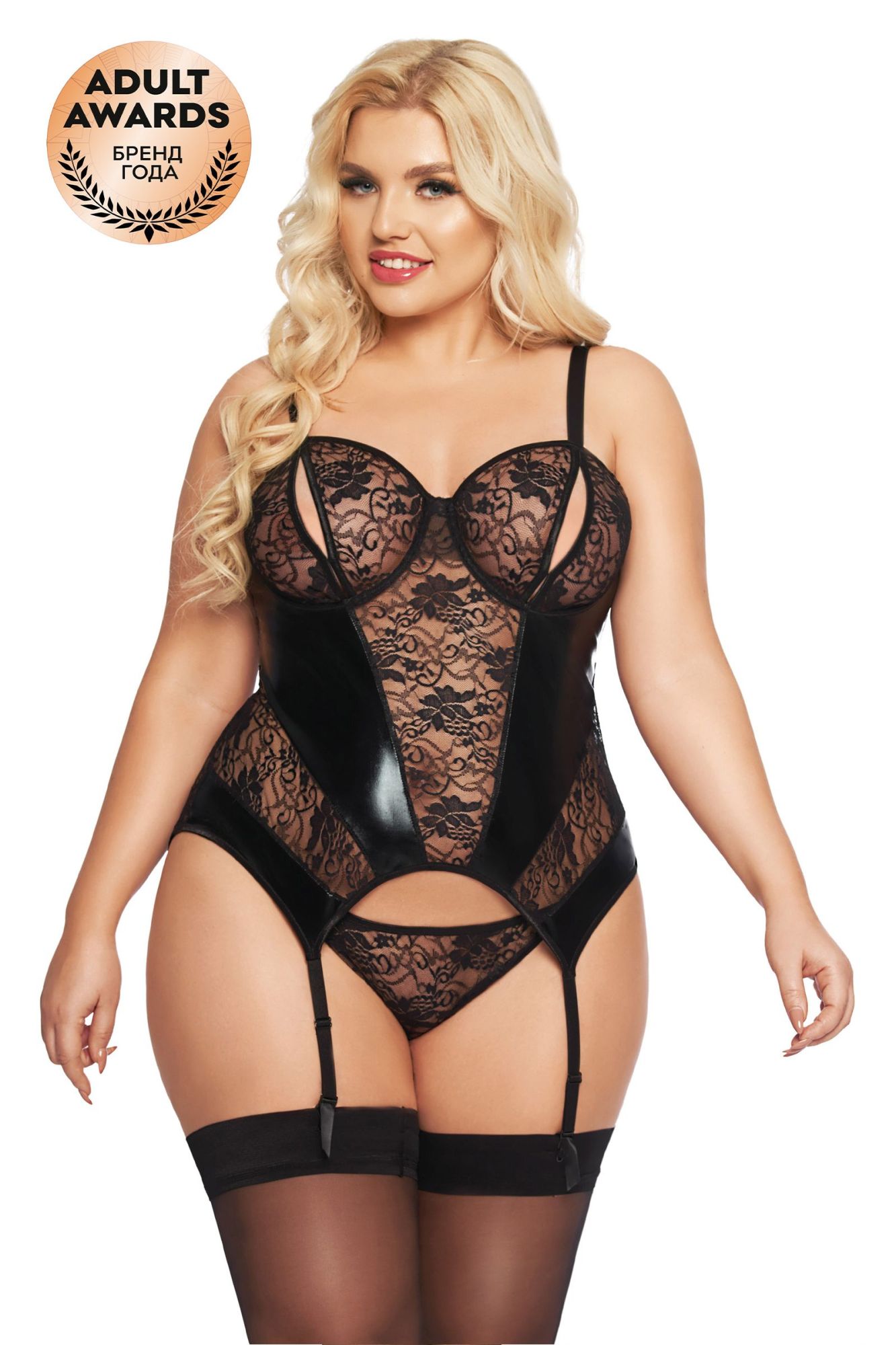 Эротическое корсет с пажами и стринги softline collection jessica, черный, xxl в СПб