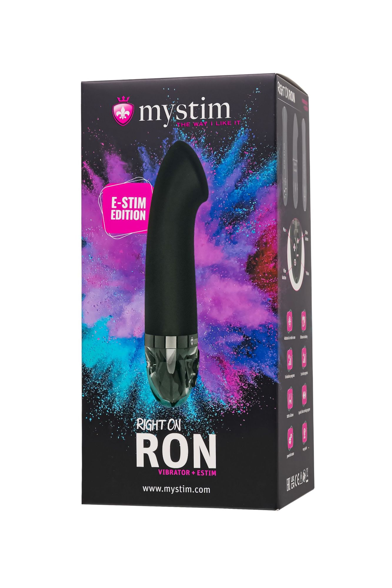вибратор mystim right on ron с электростимуляцией,силикон, черный, 16,5 см в СПб