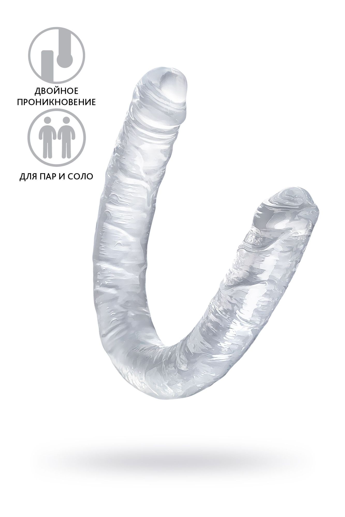 фаллоимитатор двусторонний toyfa double dildo, tpr, прозрачный, 40 см в СПб