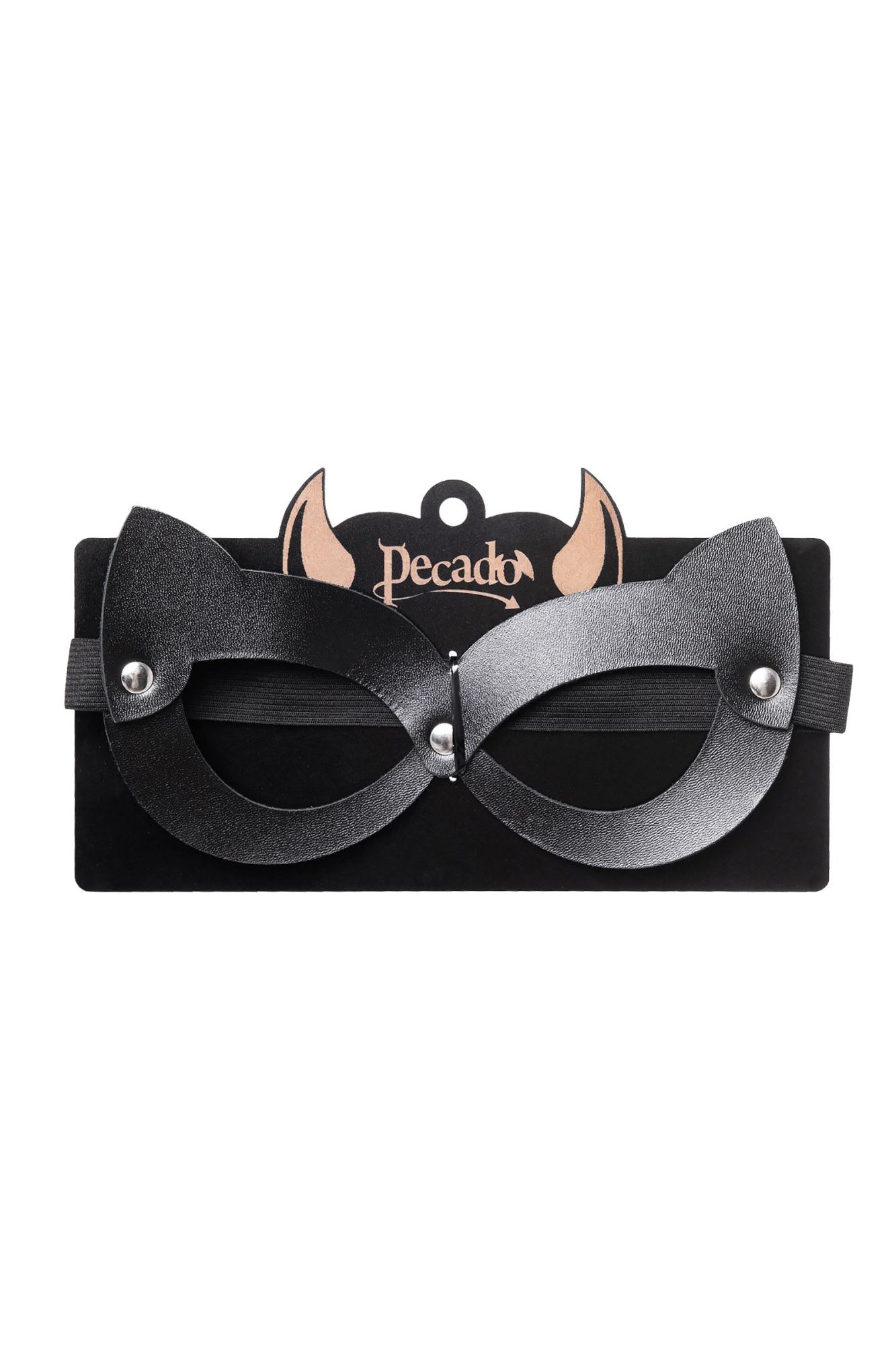маска pecado bdsm, с ушками кошки открытая, натуральная кожа, чёрная в СПб