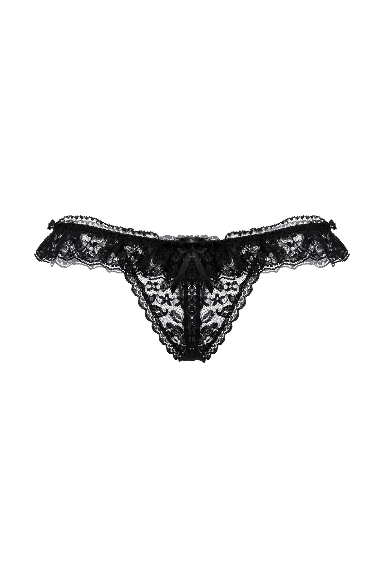 Эротическое стринги с кружевной рюшей открытые softline collection, черный, s/l в СПб