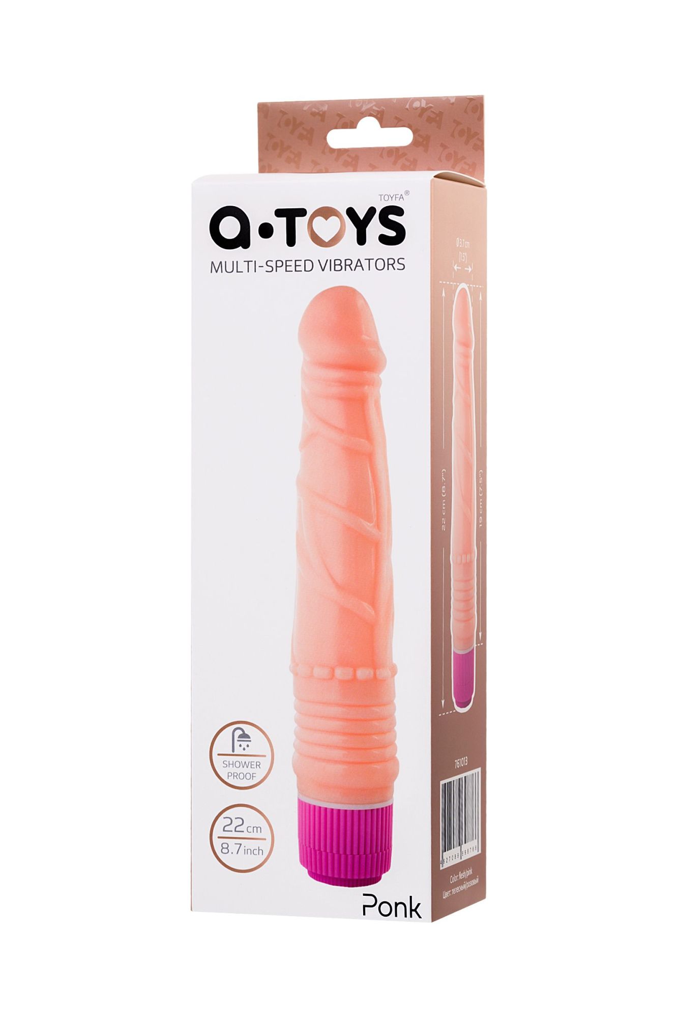 реалистичный вибратор toyfa a-toys ponk, pvc, телесный, 22 см в СПб